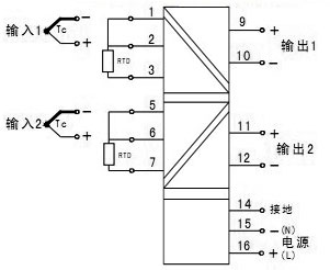雙路熱電偶/熱電阻輸入，雙路輸出（二進(jìn)二出）